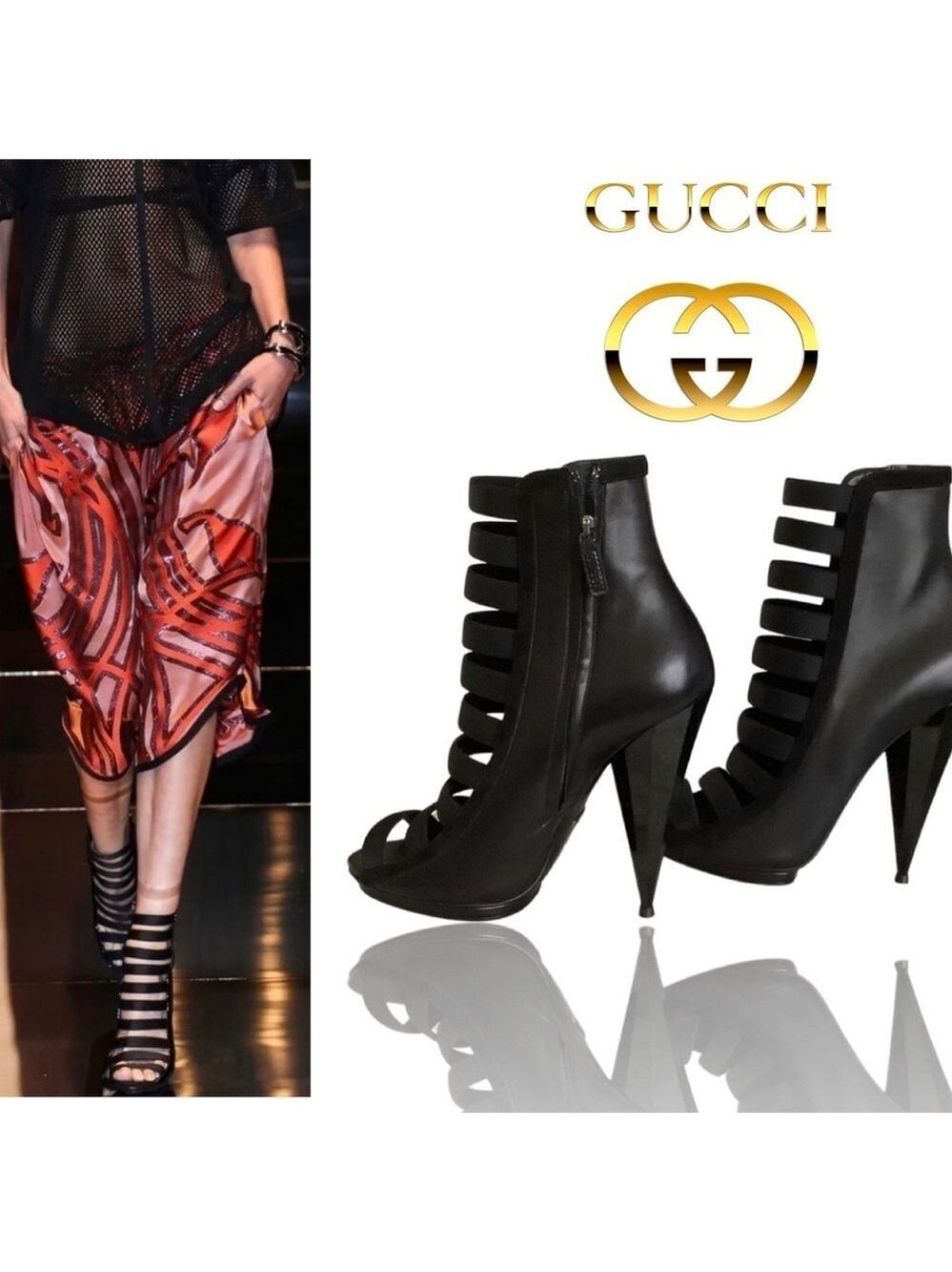 Gucci Olimpia elastic ladder strap bootie black Sz 40 🇺🇸
